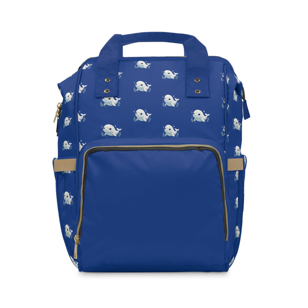 Blue Whale Print Diaper Backpack — Multifunctional Baby Bag with Changing Mat
