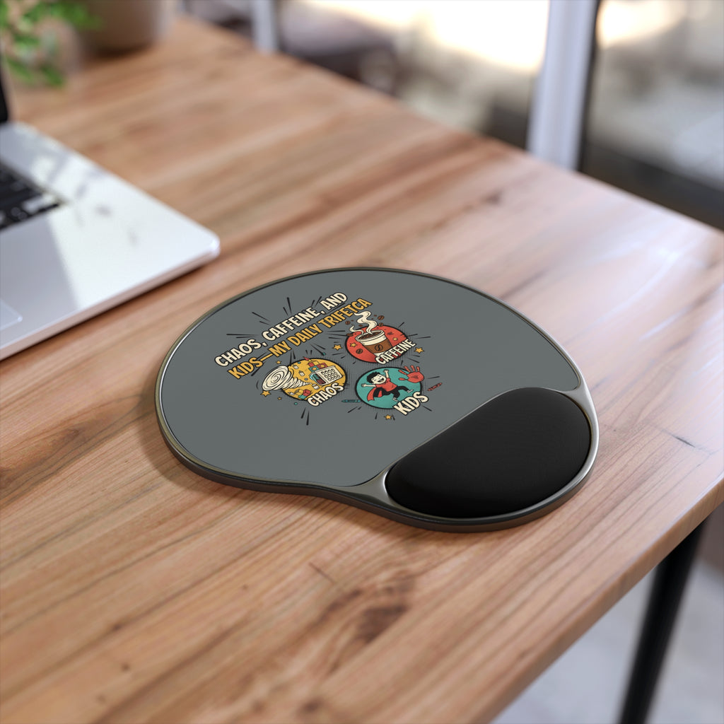 Mouse Pad — “Chaos, Caffeine, and Kids: My Daily Trifecta” Wrist Rest