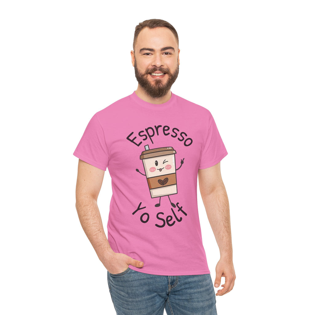Espresso Yo Self Coffee Tee — Animated Coffee Guy Graphic T-Shirt