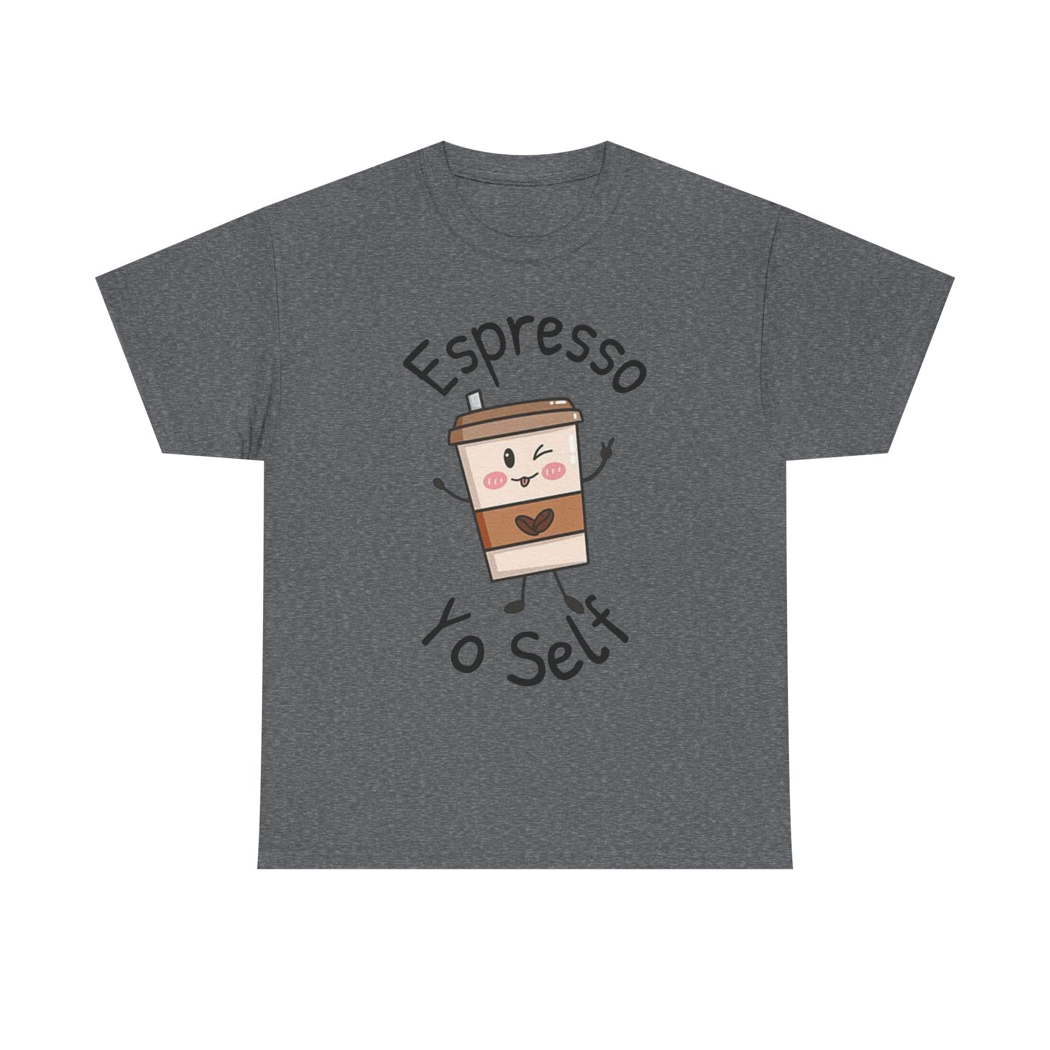 Espresso Yo Self Coffee Tee — Animated Coffee Guy Graphic T-Shirt