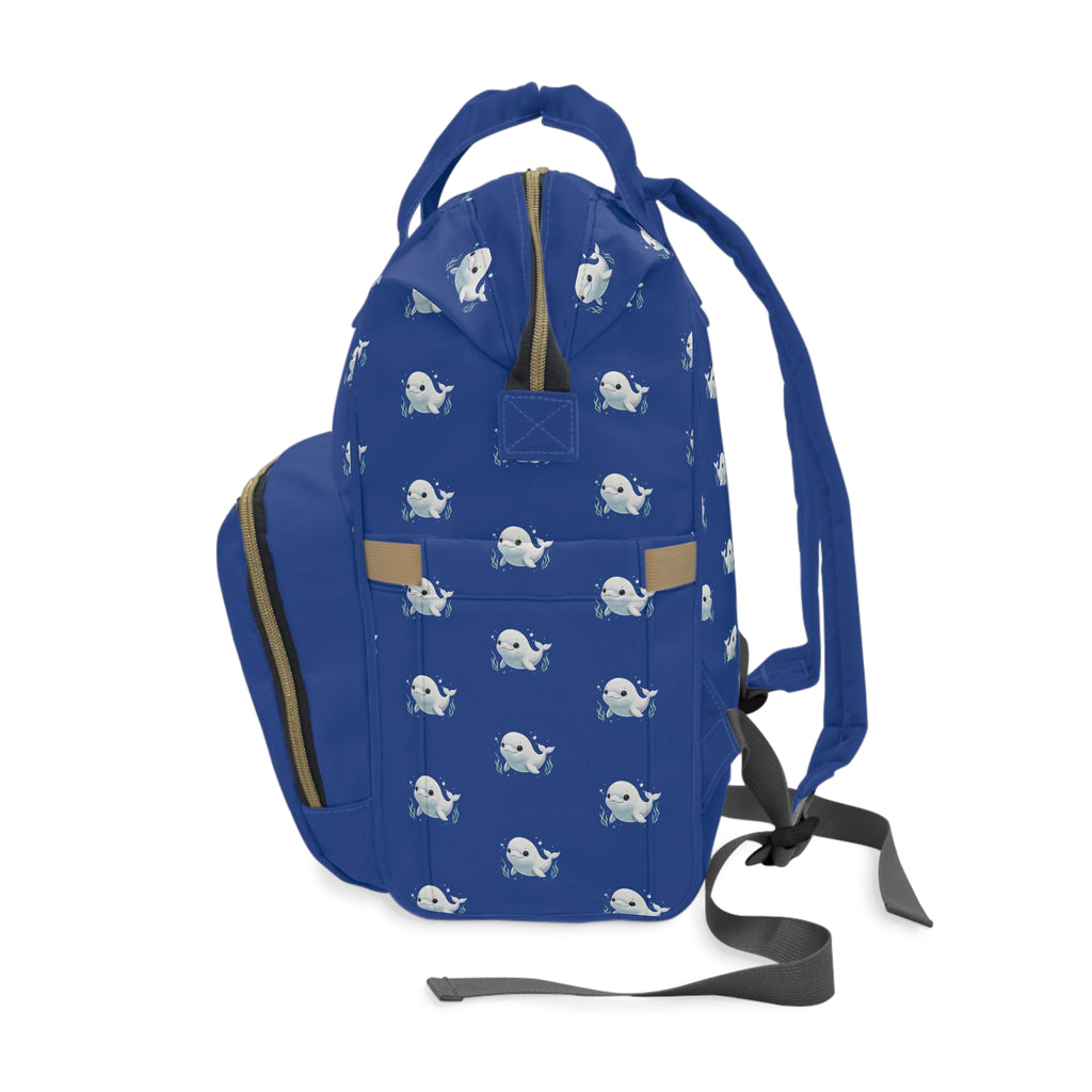 Blue Whale Print Diaper Backpack — Multifunctional Baby Bag with Changing Mat