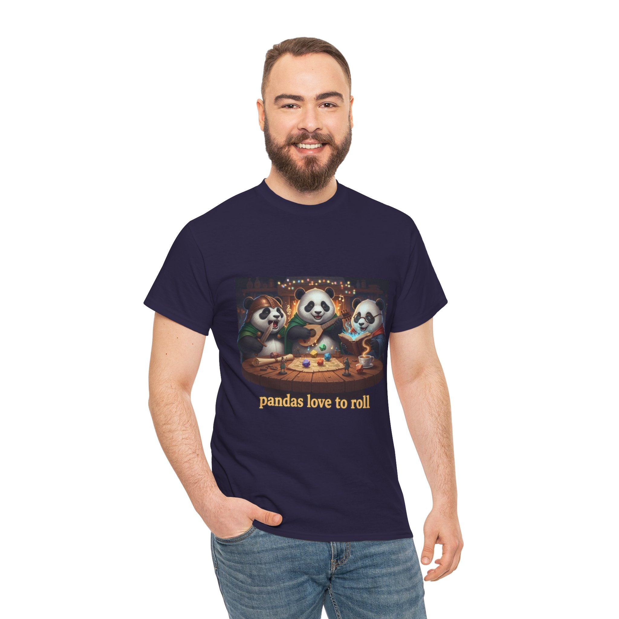 Pandas Love to Roll DnD T-Shirt — Fantasy Pandas Playing DnD Tee