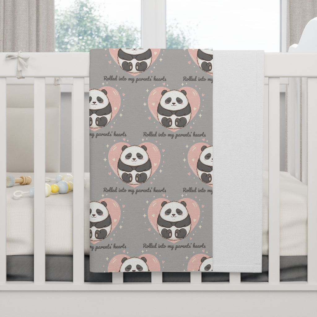 Panda Rolling into Hearts Soft Fleece Baby Blanket