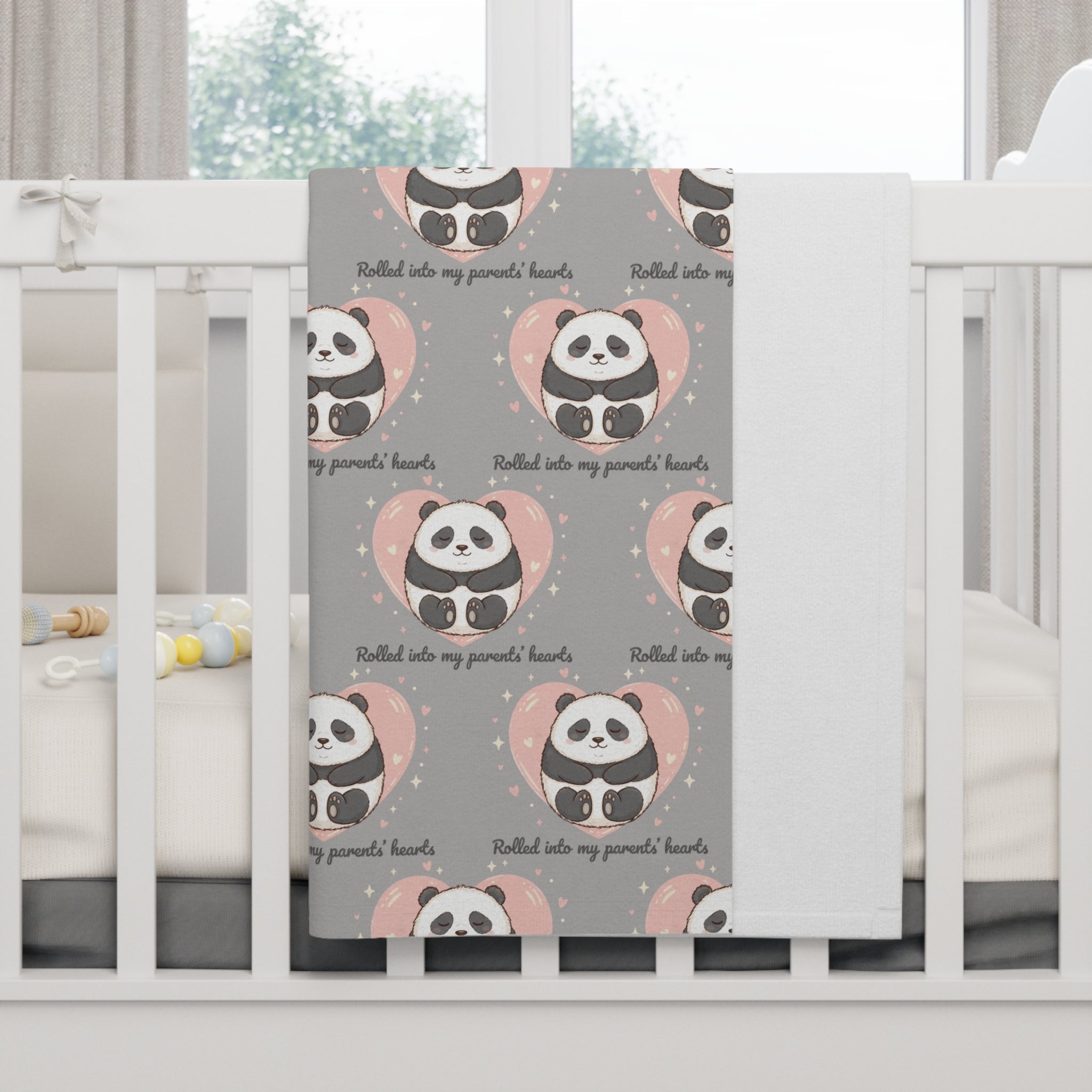 Panda Rolling into Hearts Soft Fleece Baby Blanket