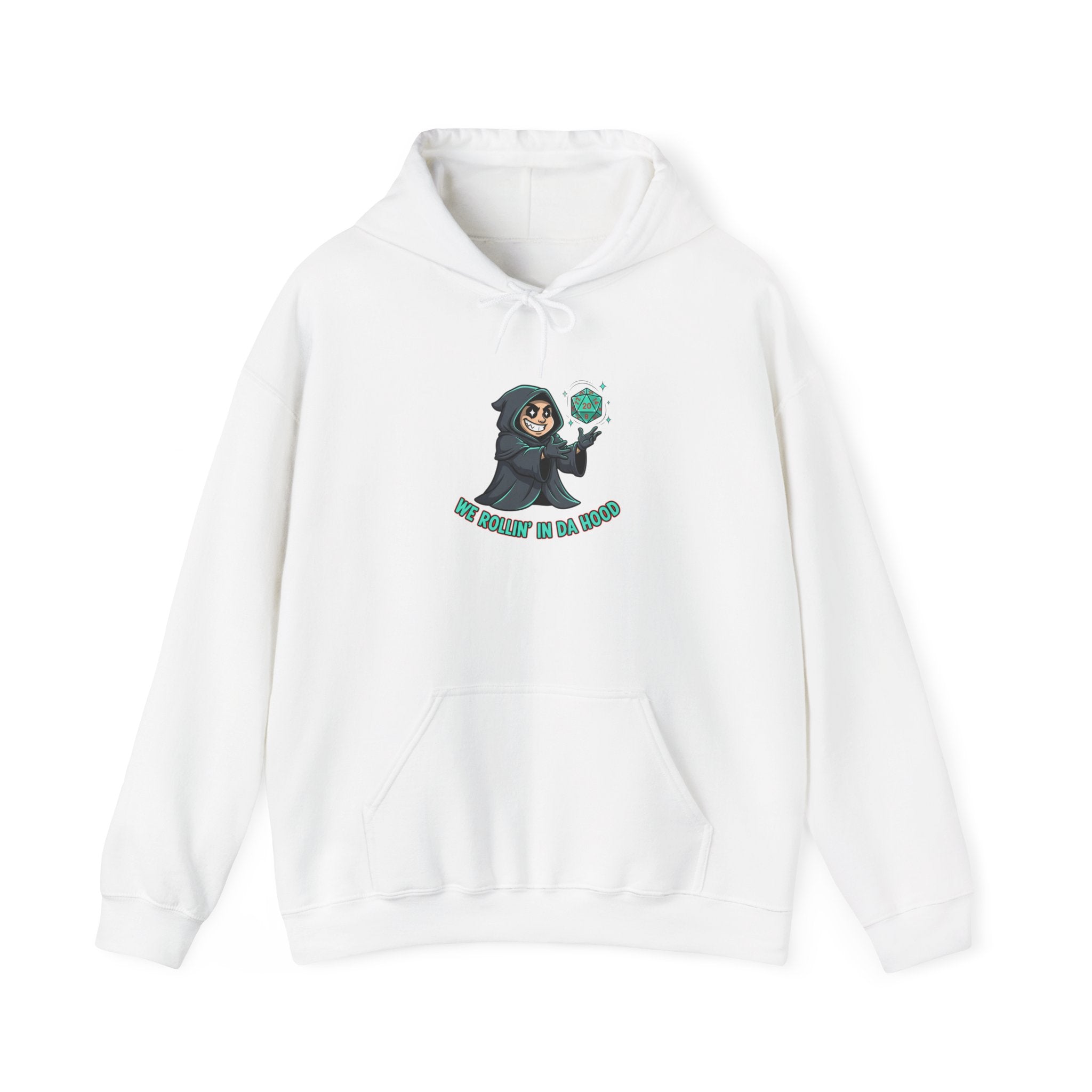 Grim Reaper D20 Hoodie — "Rollin' in da Hood" RPG Gaming Sweatshirt