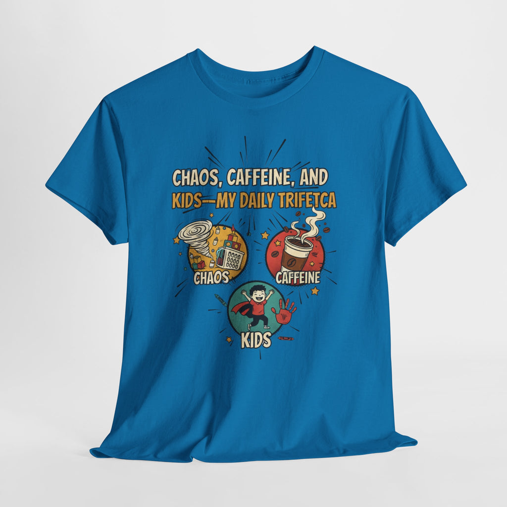 Chaos, Caffeine & Kids Tee — Funny Mom Dad Parenting T‑Shirt