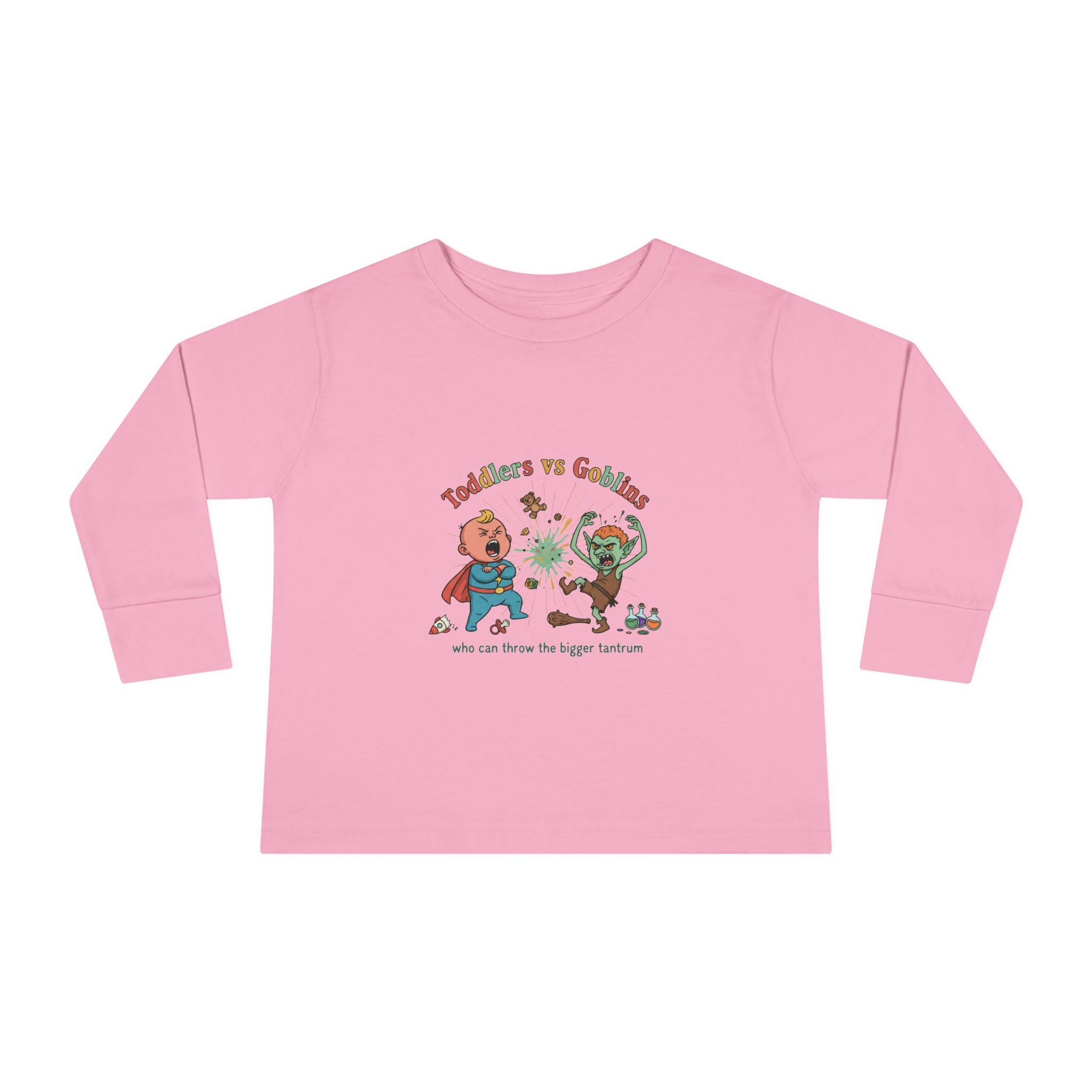Toddlers vs Goblins Toddler Long Sleeve Tee — "Who Can Throw the Bigger Tantrums"