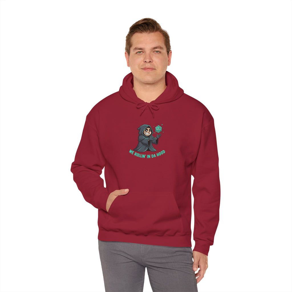 Grim Reaper D20 Hoodie — "Rollin' in da Hood" RPG Gaming Sweatshirt