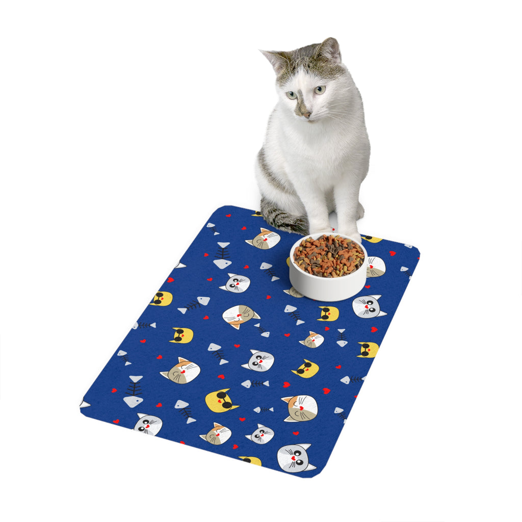 Cat Faces Pet Food Mat (12x18) — Non-Slip Feeding Mat for Cats