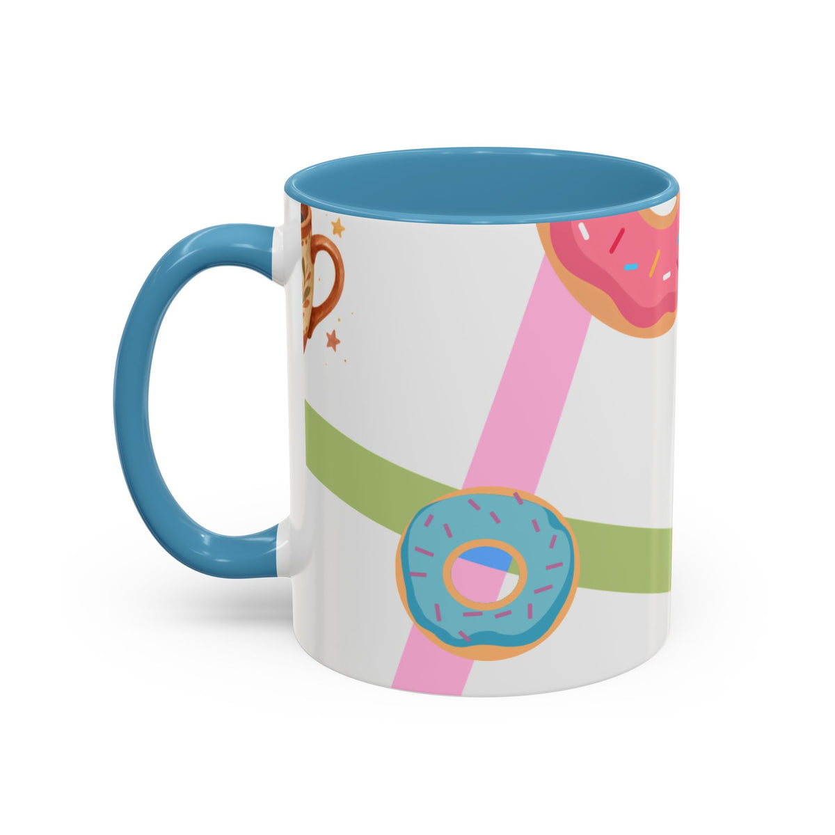 Donut & Coffee Accent Mug – Colorful Breakfast Coffee Cup (11/15 oz)