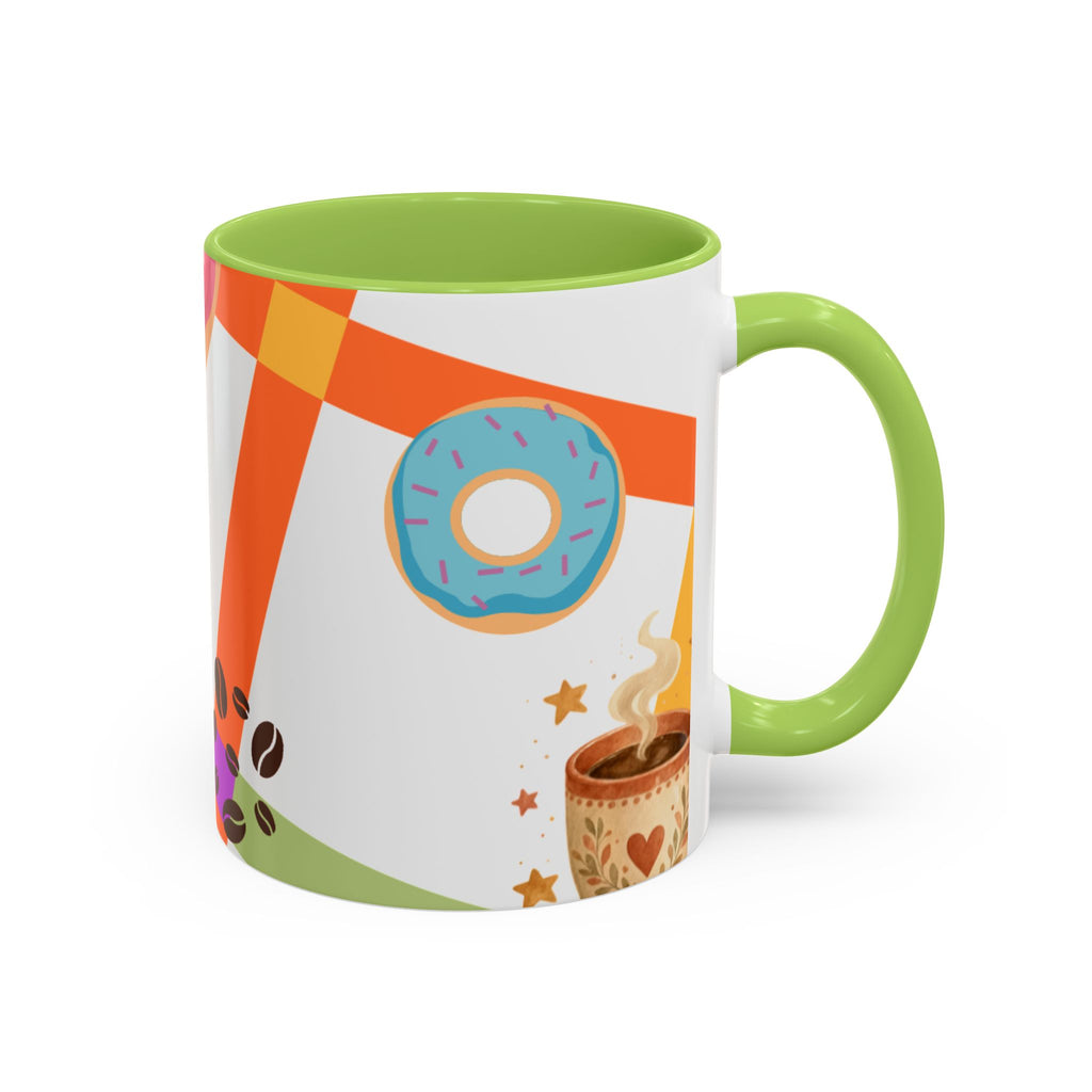 Donut & Coffee Accent Mug – Colorful Breakfast Coffee Cup (11/15 oz)