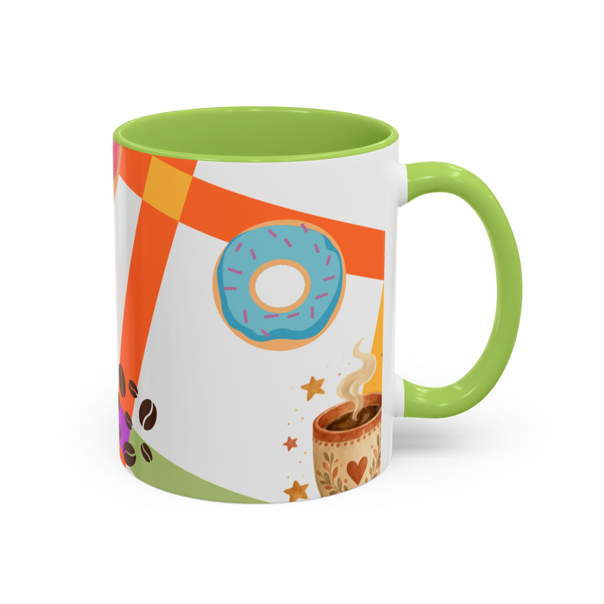 Donut & Coffee Accent Mug – Colorful Breakfast Coffee Cup (11/15 oz)