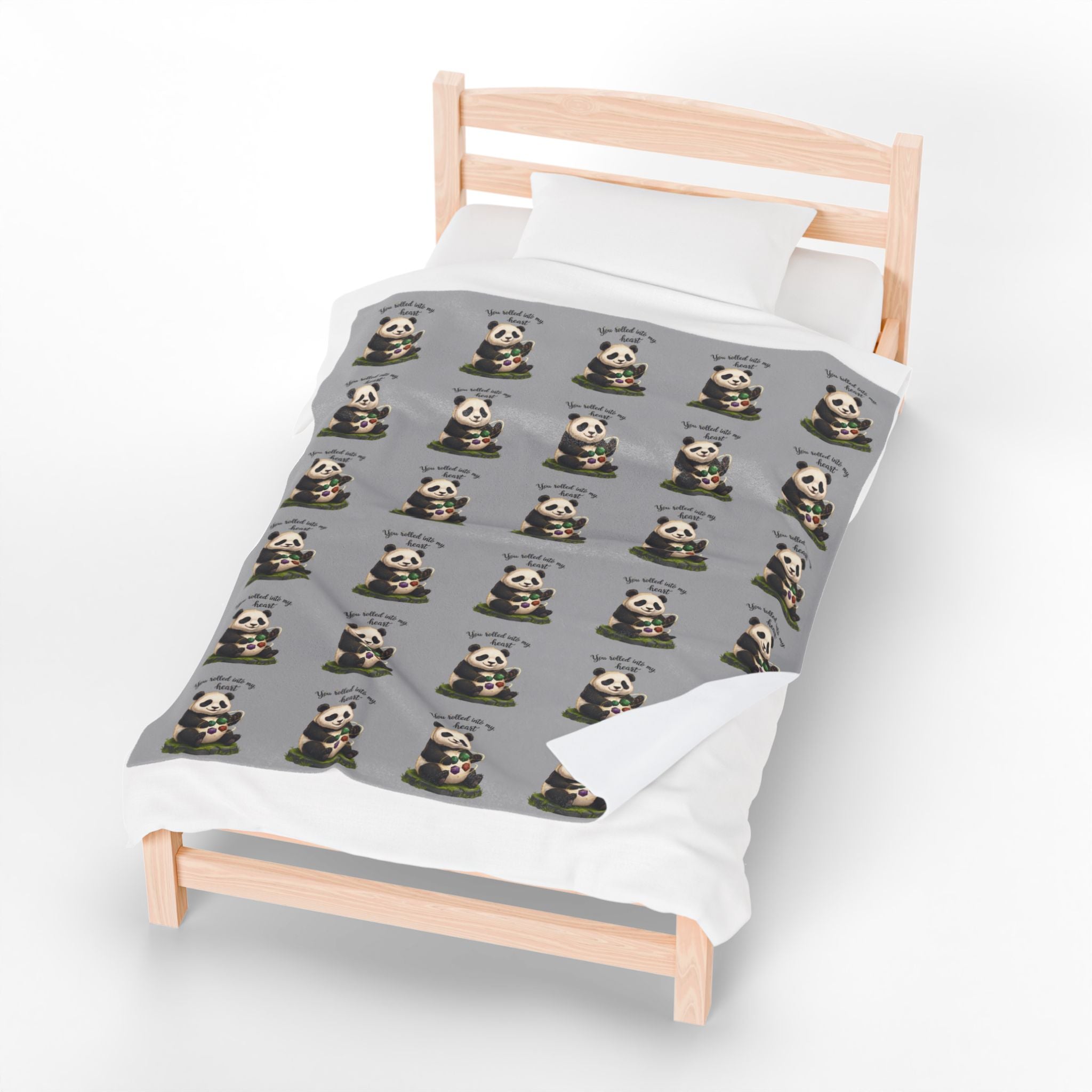 Panda 'You Rolled Into My Heart' Velveteen Plush Blanket
