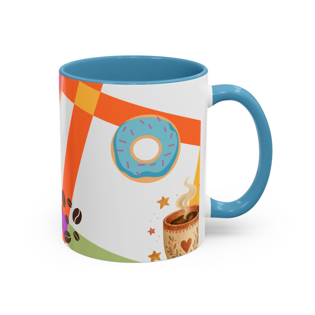 Donut & Coffee Accent Mug – Colorful Breakfast Coffee Cup (11/15 oz)