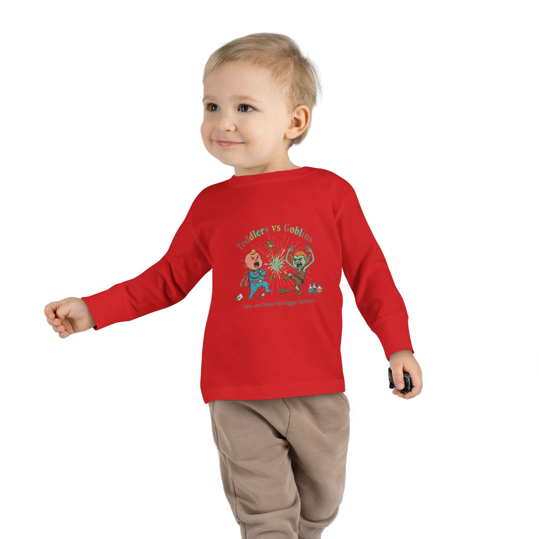 Toddlers vs Goblins Toddler Long Sleeve Tee — "Who Can Throw the Bigger Tantrums"