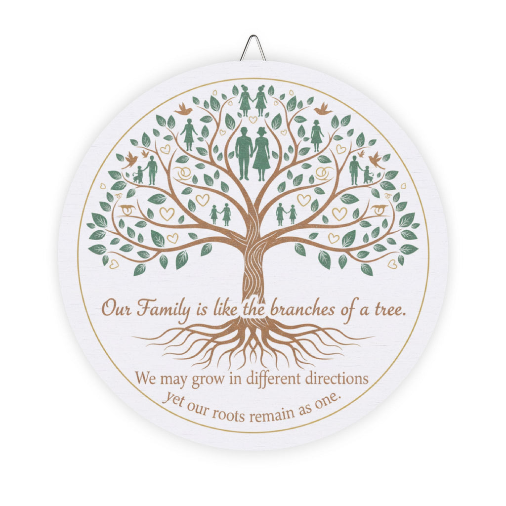 Family Tree Wood Sign – “Our Family is like the branches of a tree” Round Wall Plaque