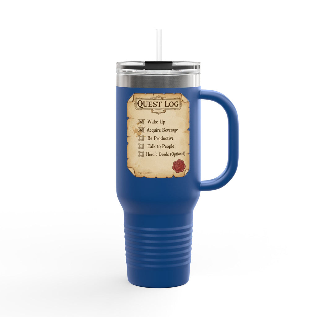 40oz Insulated Travel Mug — Quest Log Checklist "Wake Up • Acquire Beverage"