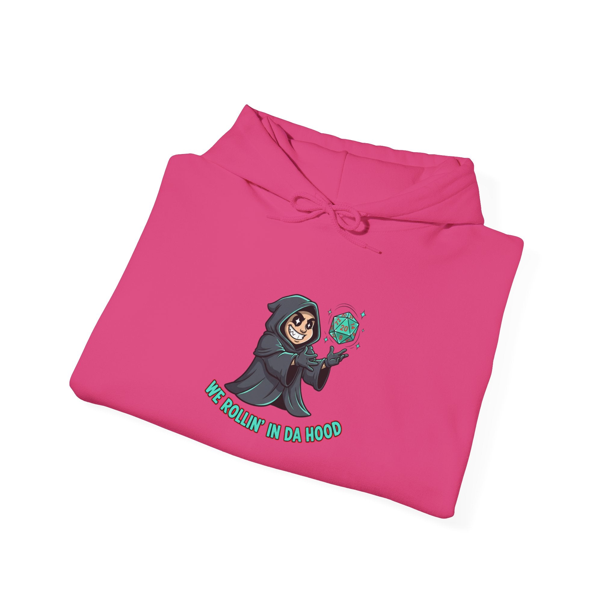Grim Reaper D20 Hoodie — "Rollin' in da Hood" RPG Gaming Sweatshirt