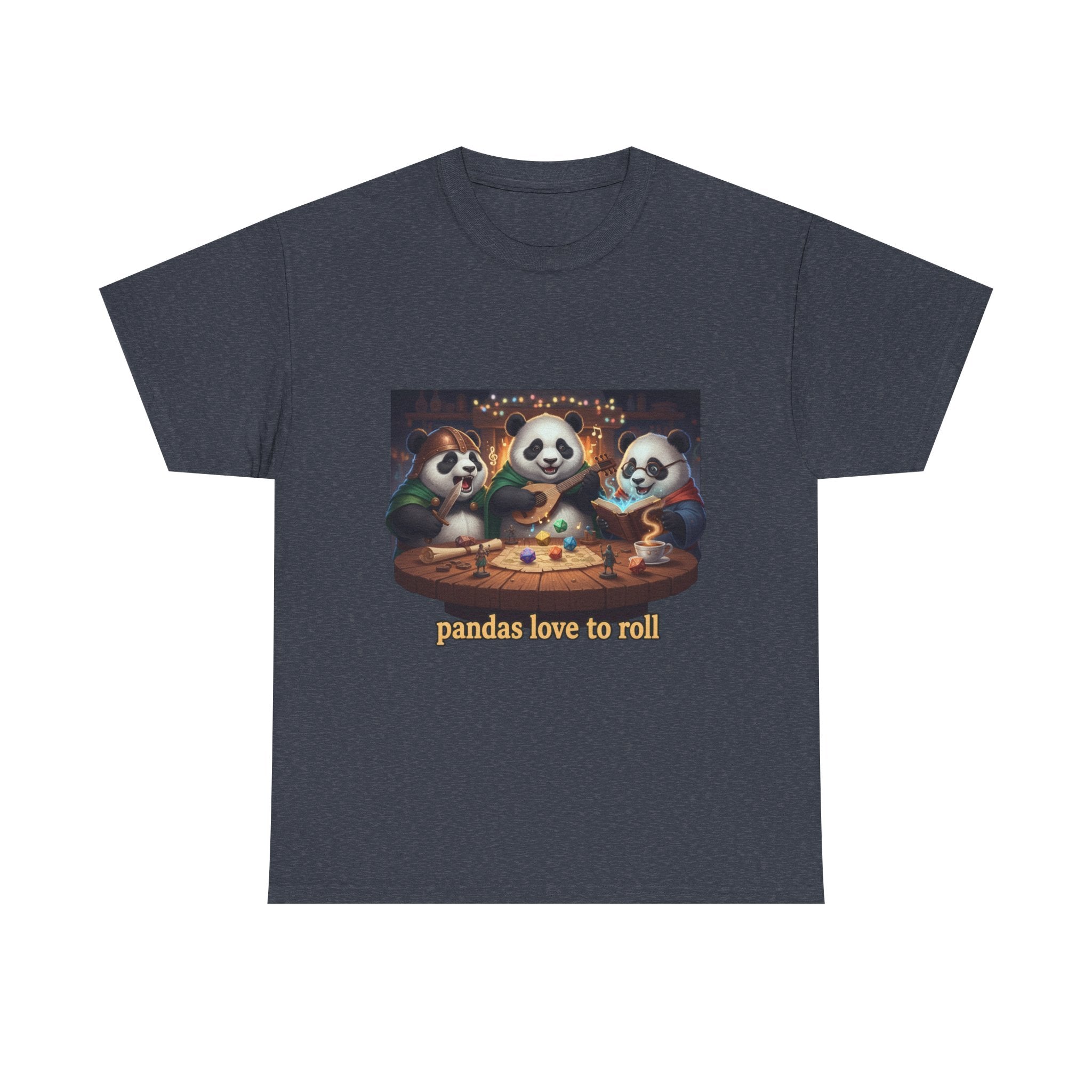 Pandas Love to Roll DnD T-Shirt — Fantasy Pandas Playing DnD Tee