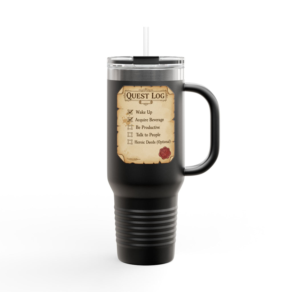 40oz Insulated Travel Mug — Quest Log Checklist "Wake Up • Acquire Beverage"