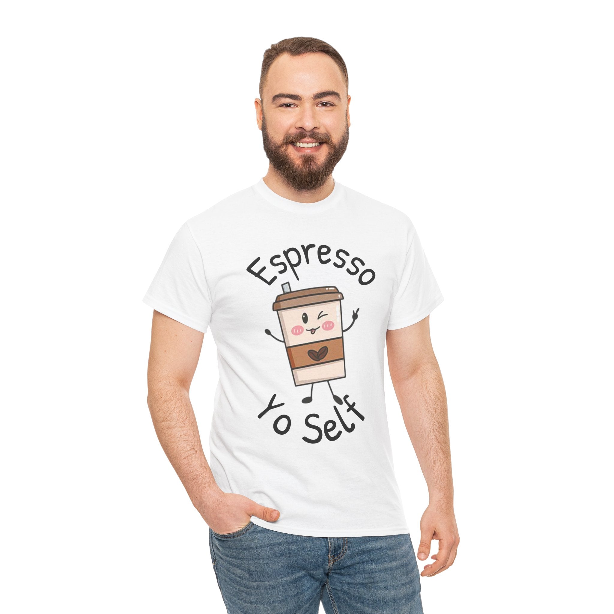 Espresso Yo Self Coffee Tee — Animated Coffee Guy Graphic T-Shirt