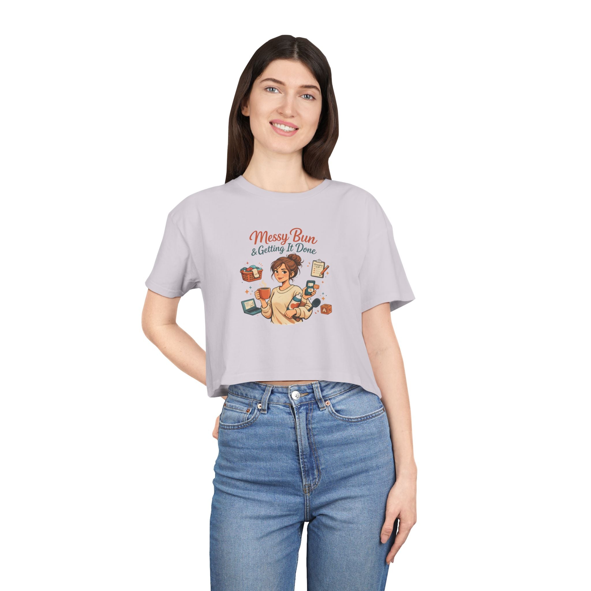"Messy Bun & Getting It Done" Graphic Women’s Crop Top