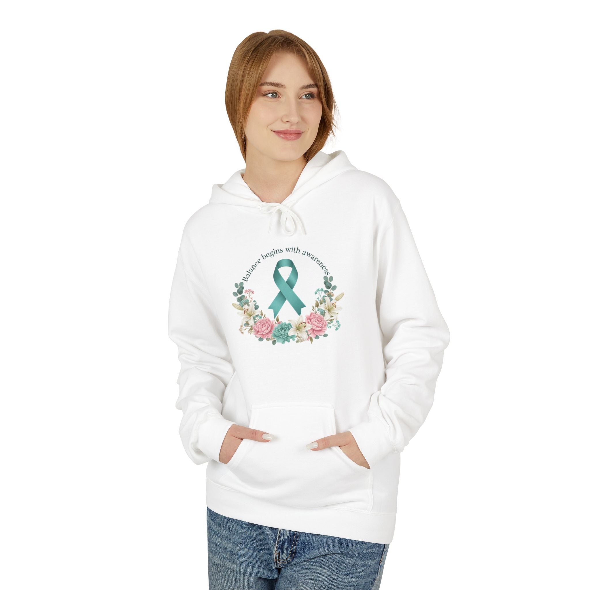 Teal Ribbon Floral Hoodie