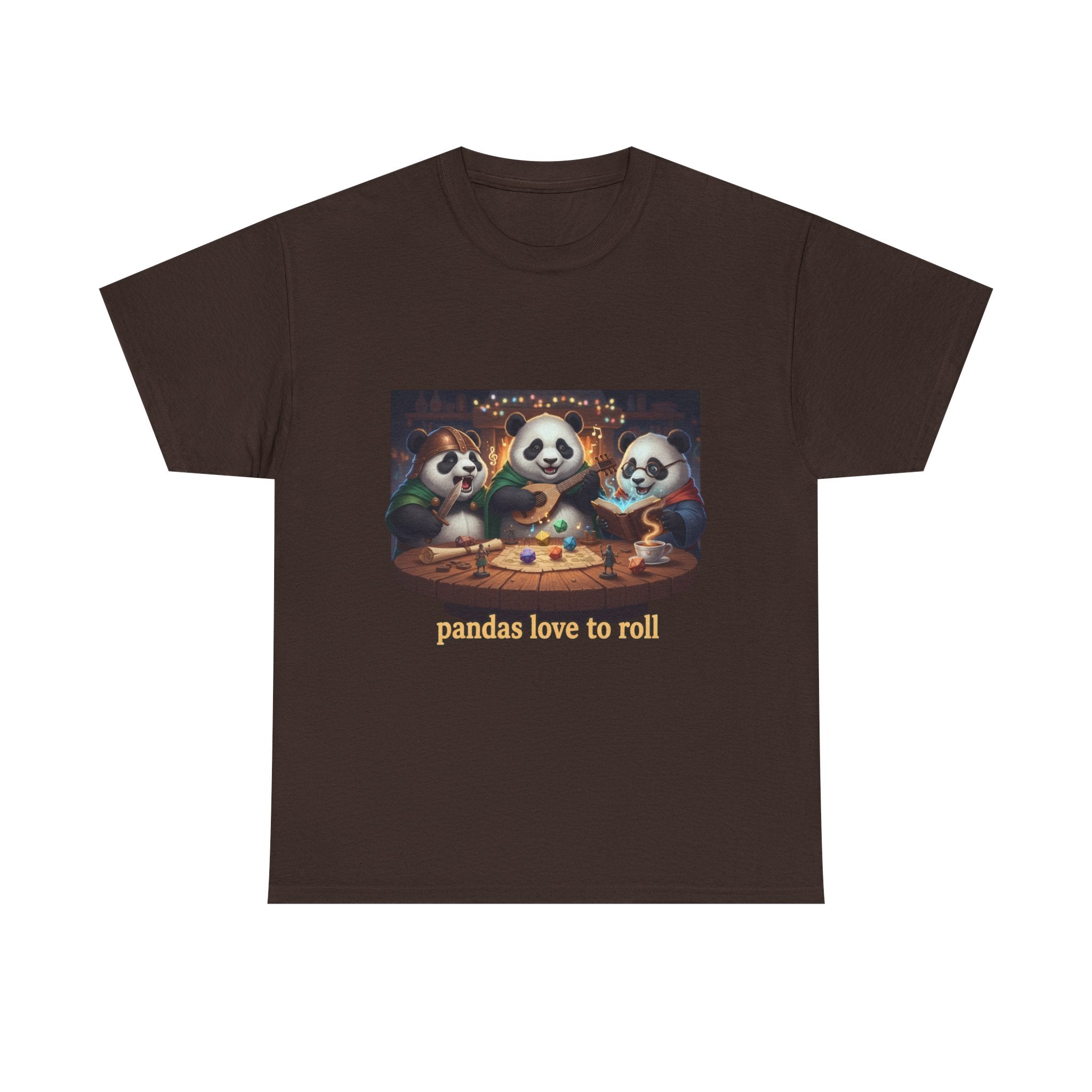 Pandas Love to Roll DnD T-Shirt — Fantasy Pandas Playing DnD Tee