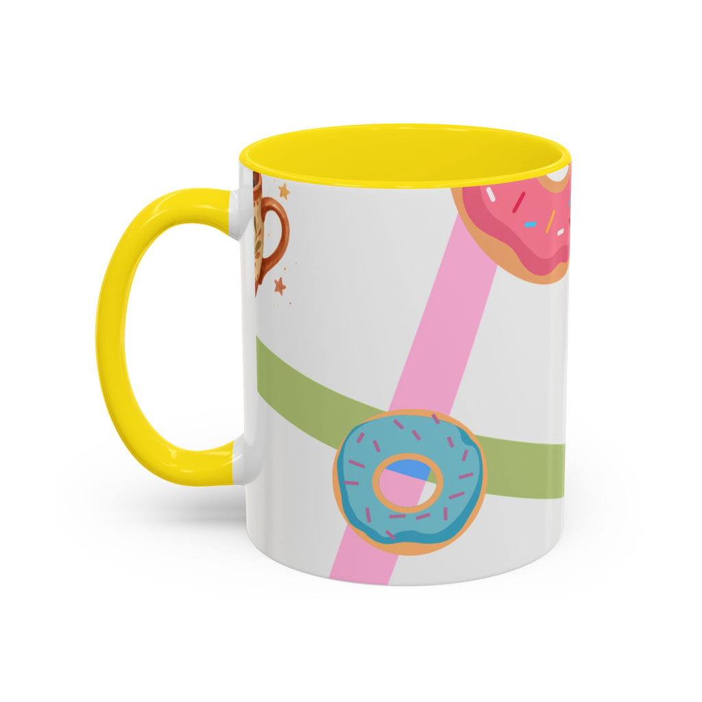 Donut & Coffee Accent Mug – Colorful Breakfast Coffee Cup (11/15 oz)