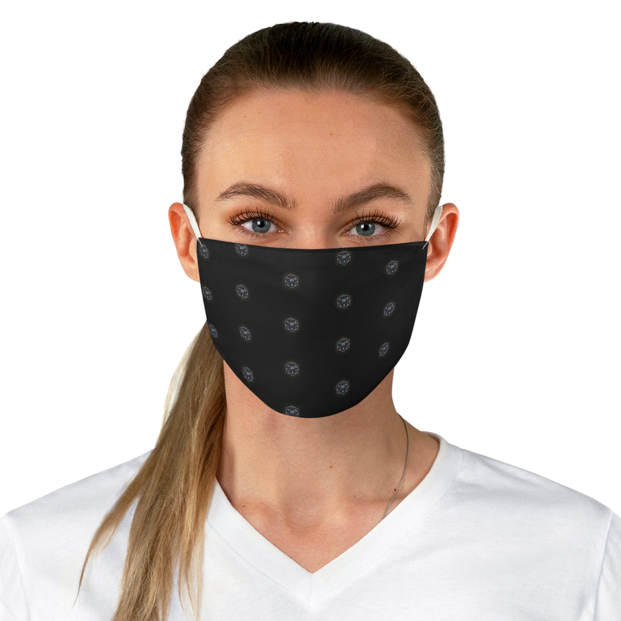 D20 Dice Black Reuseable Face Mask