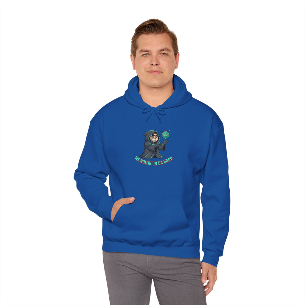 Grim Reaper D20 Hoodie — "Rollin' in da Hood" RPG Gaming Sweatshirt