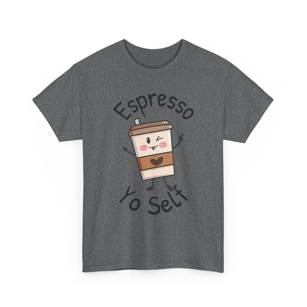 Espresso Yo Self Coffee Tee — Animated Coffee Guy Graphic T-Shirt