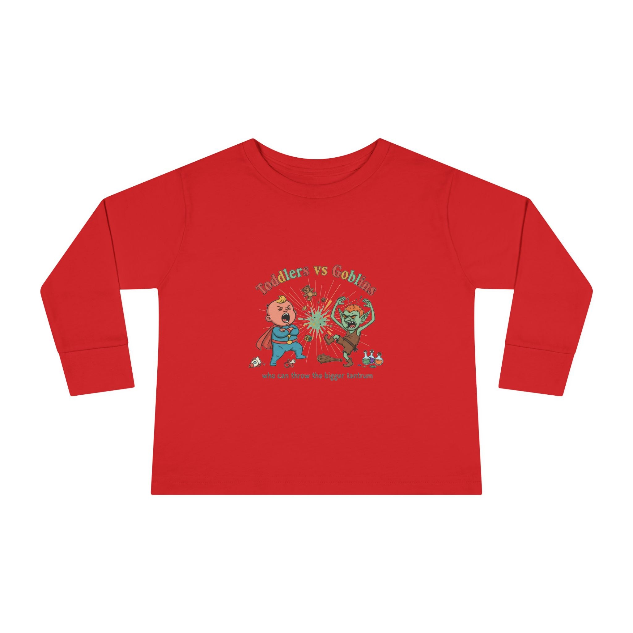Toddlers vs Goblins Toddler Long Sleeve Tee — "Who Can Throw the Bigger Tantrums"
