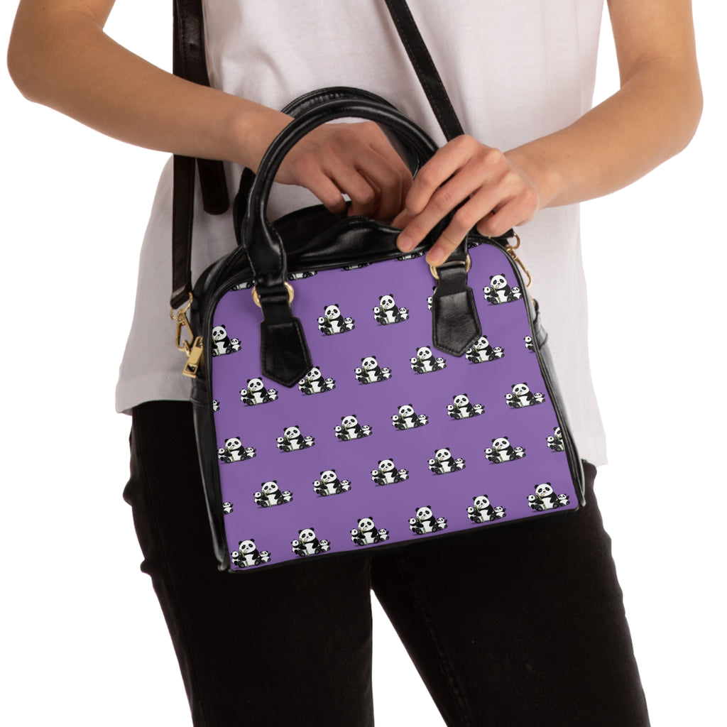 Purple Panda Pattern Shoulder Handbag