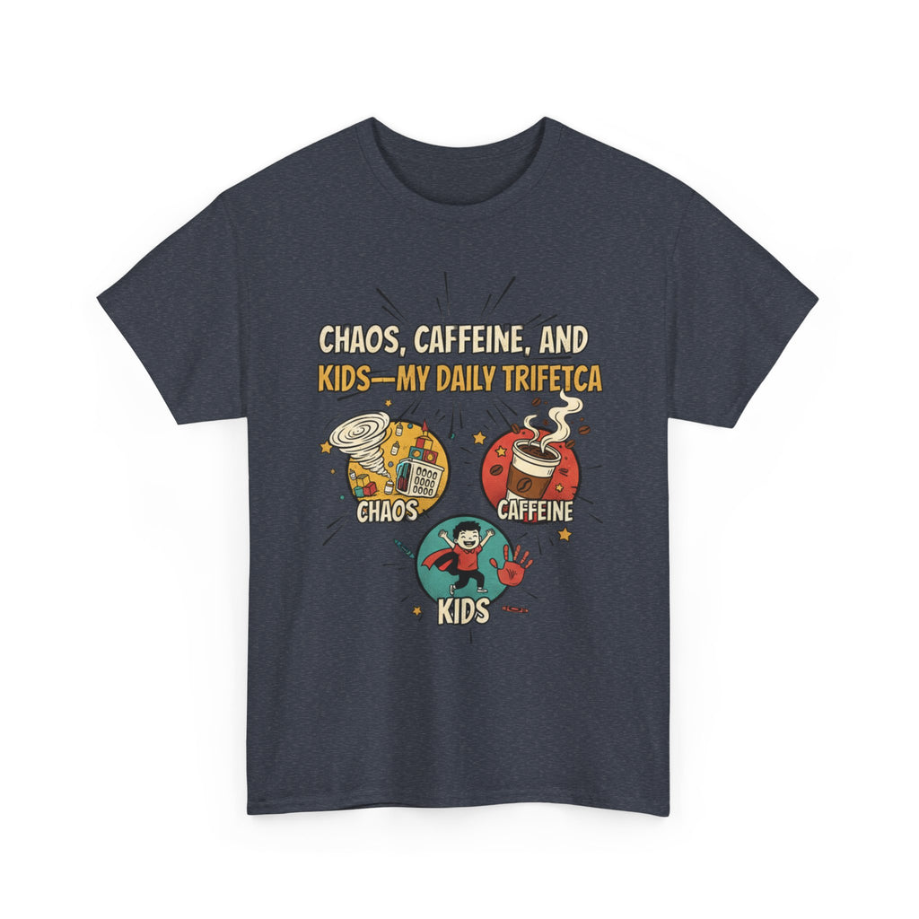 Chaos, Caffeine & Kids Tee — Funny Mom Dad Parenting T‑Shirt