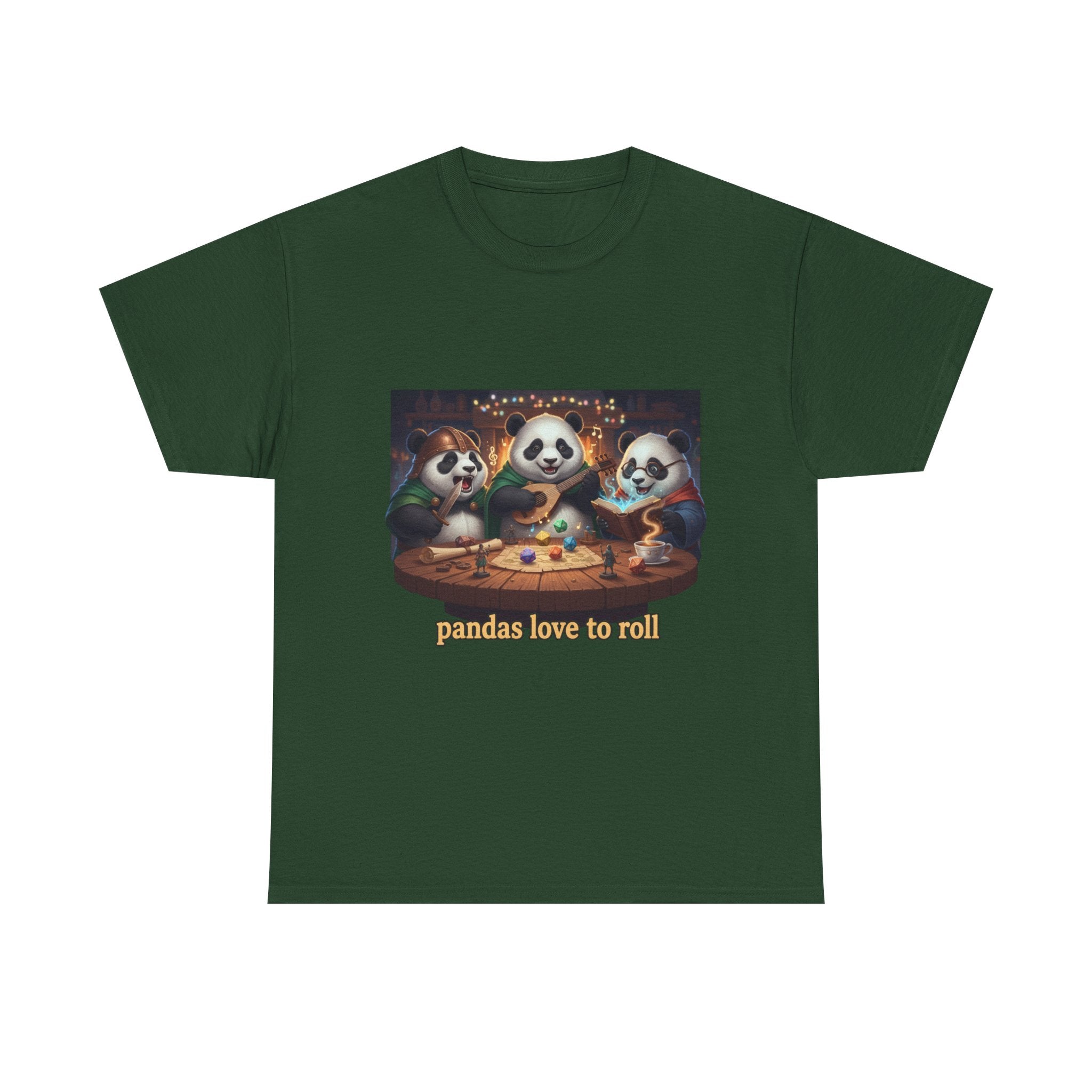Pandas Love to Roll DnD T-Shirt — Fantasy Pandas Playing DnD Tee